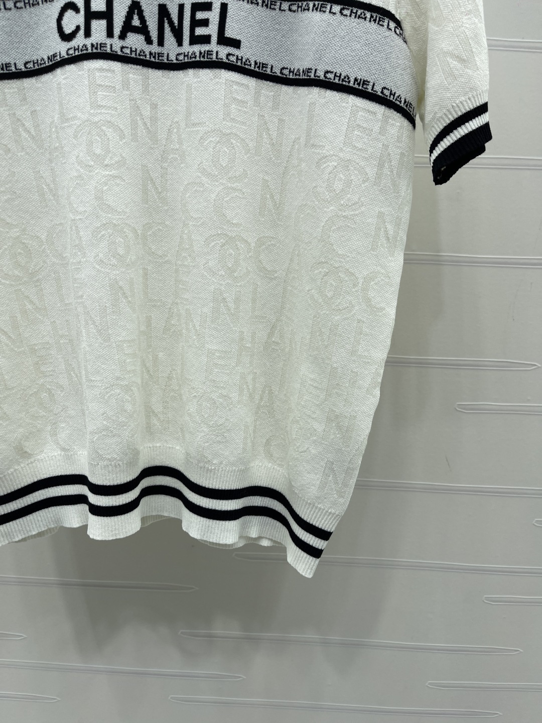 シャネル ロゴ刺繍 ジャカード ニットTシャツ 画像 7