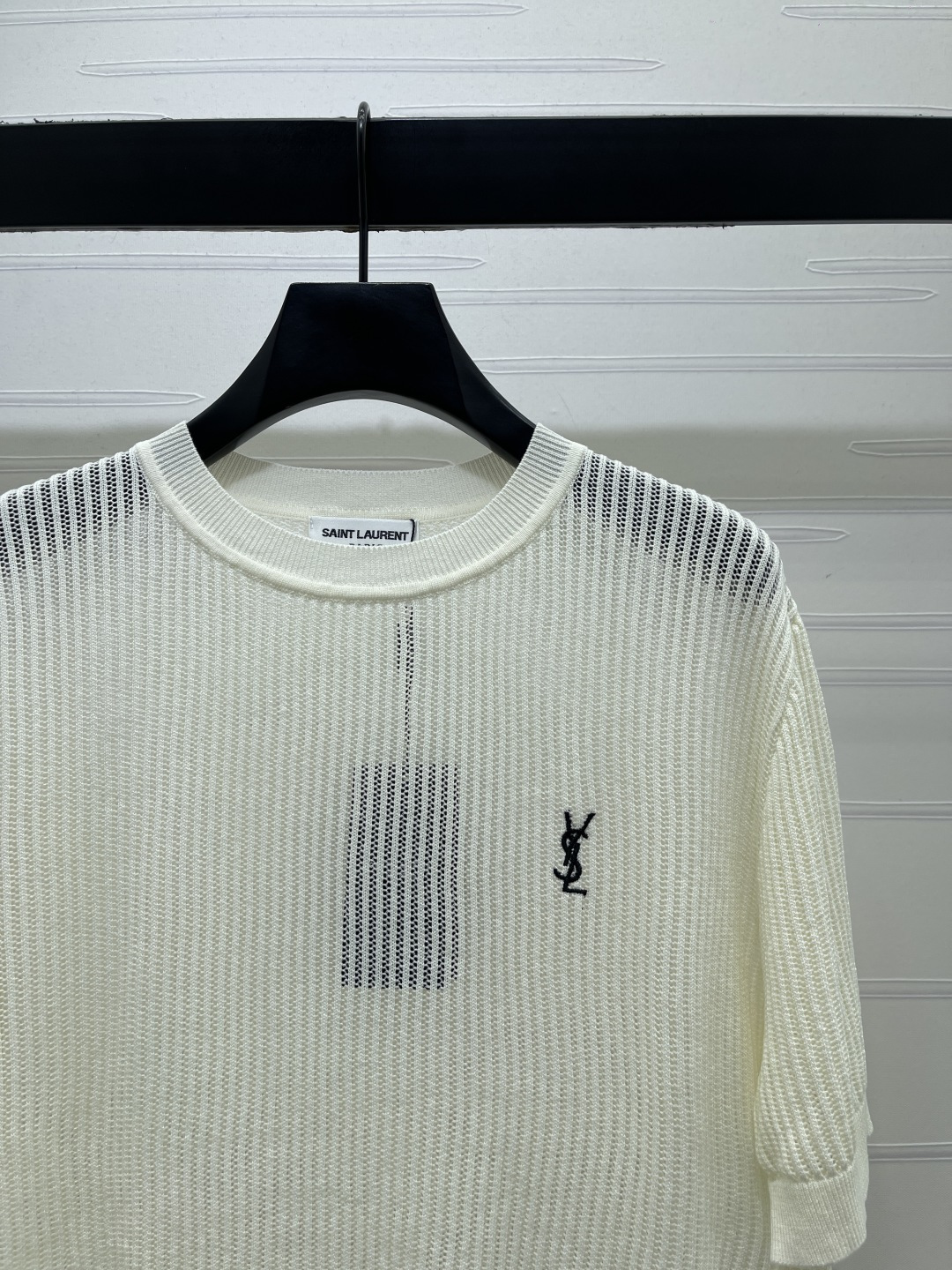 サンローラン シアー グラフィックプリント ロゴ刺繍 ハイウエスト ニットTシャツ 画像 4