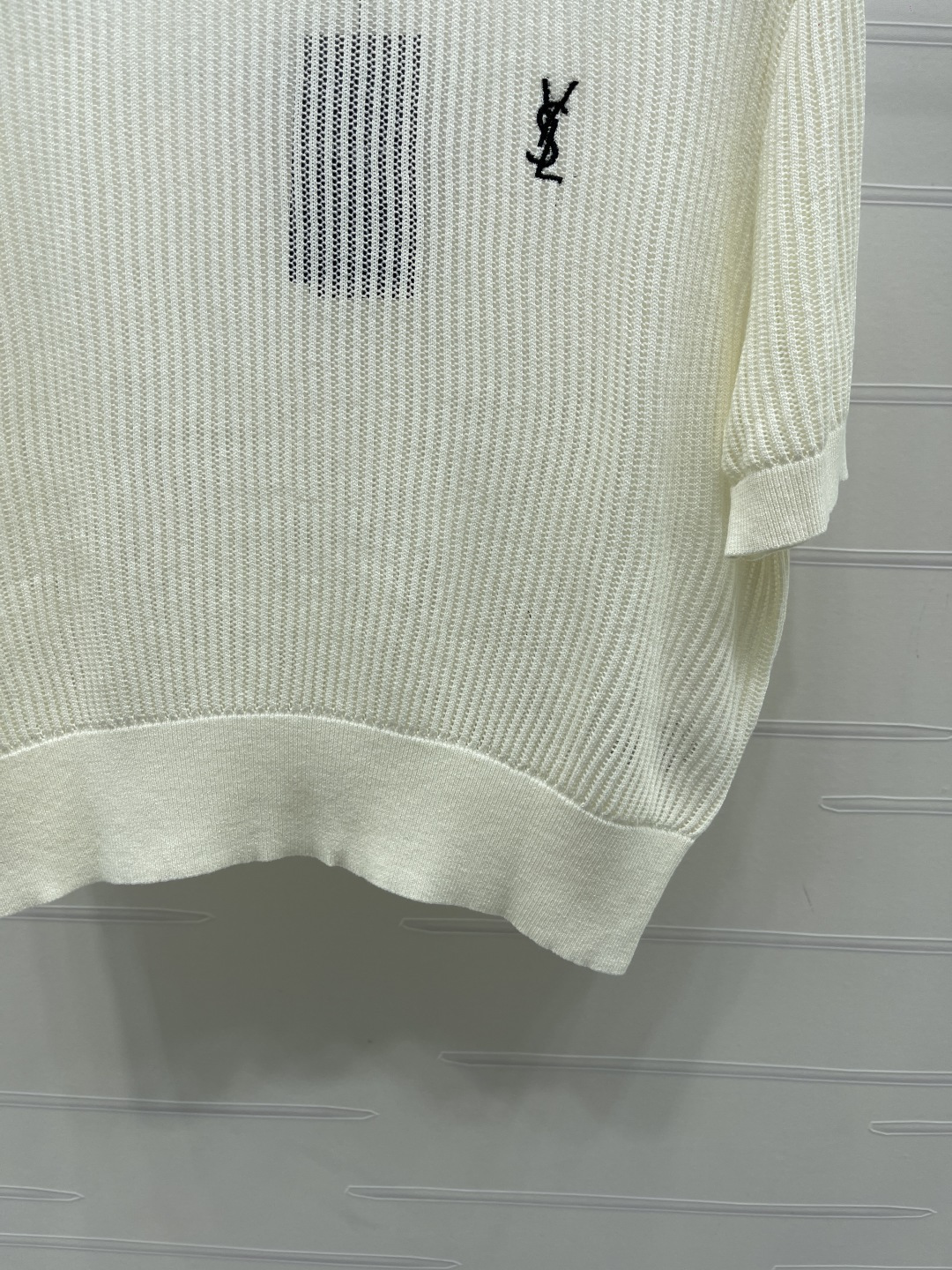 サンローラン シアー グラフィックプリント ロゴ刺繍 ハイウエスト ニットTシャツ 画像 7