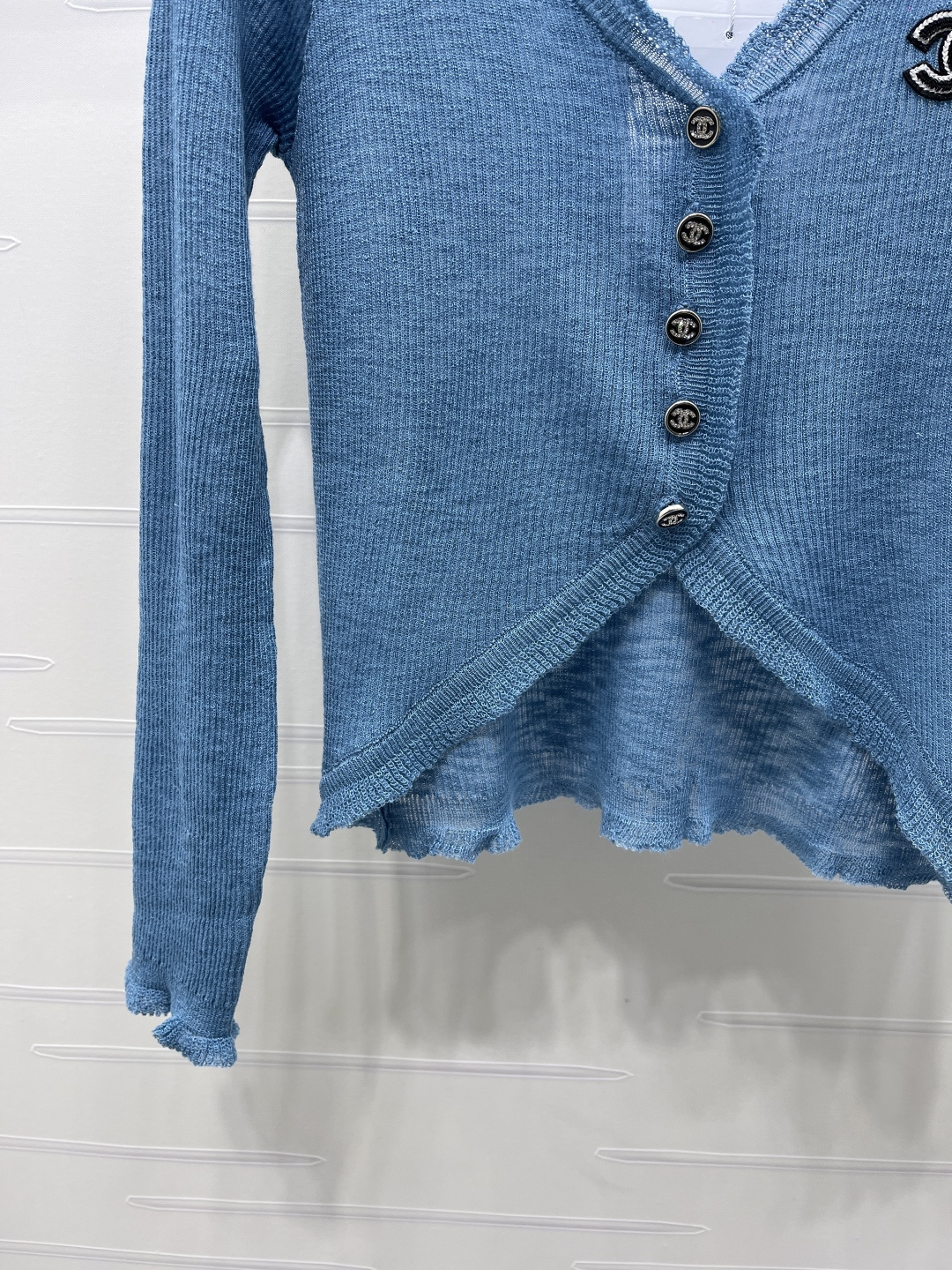 シャネル フローラル ロゴ刺繍 Vネック クロップド ニットカーディガン 画像 6