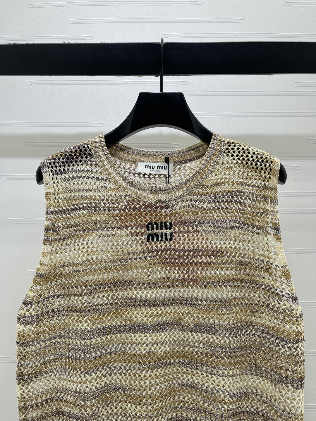 ミュウミュウ ロゴ刺繍 ボーダー 透かし編み ニットタンクトップ 画像 5