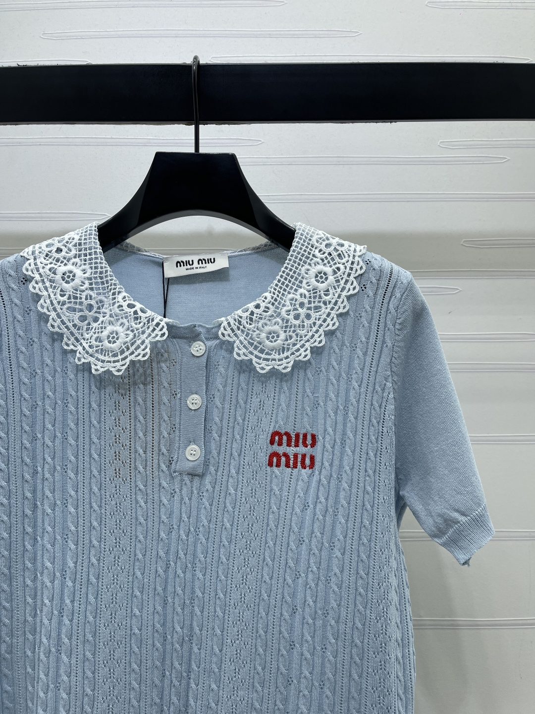 ミュウミュウ フローラル ロゴ刺繍 襟付き ニットポロシャツ 詳細画像 3