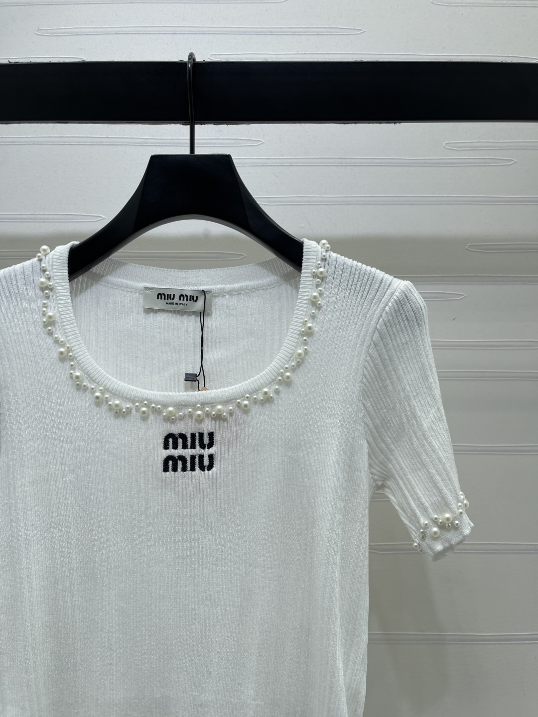 ミュウミュウ ロゴ刺繍 クリスタル装飾 ニットTシャツ 画像 4