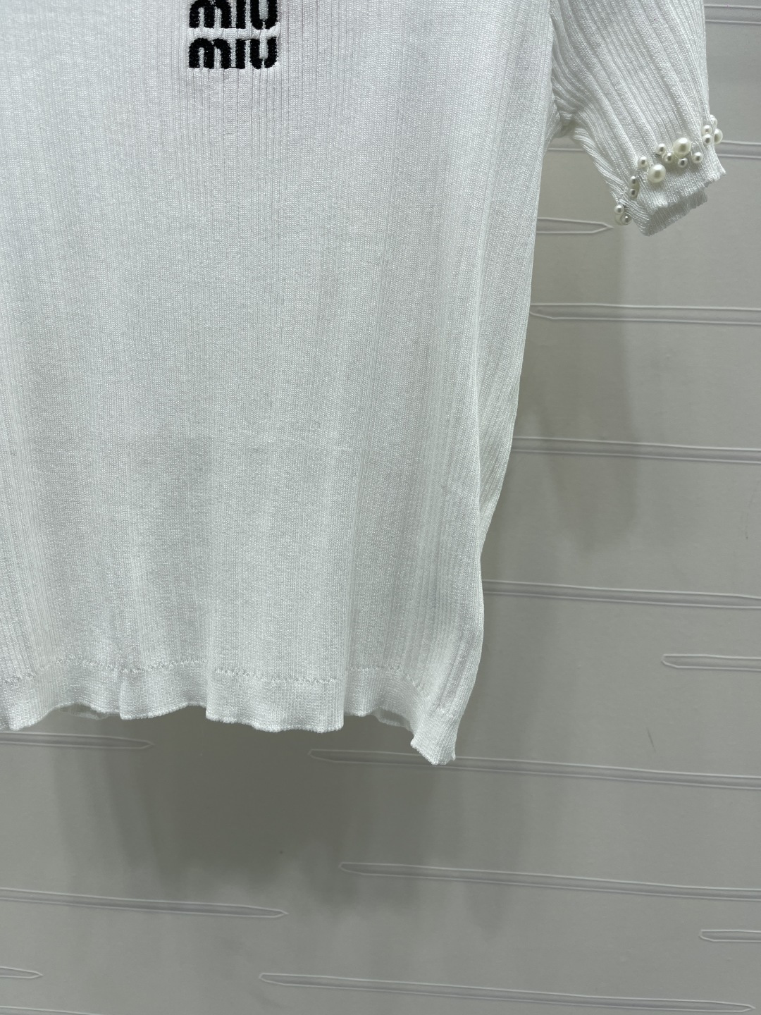 ミュウミュウ ロゴ刺繍 クリスタル装飾 ニットTシャツ 画像 7