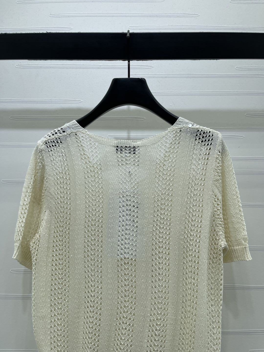 シャネル ロゴ刺繍 透かし編み Vネック ニットTシャツ 画像 8