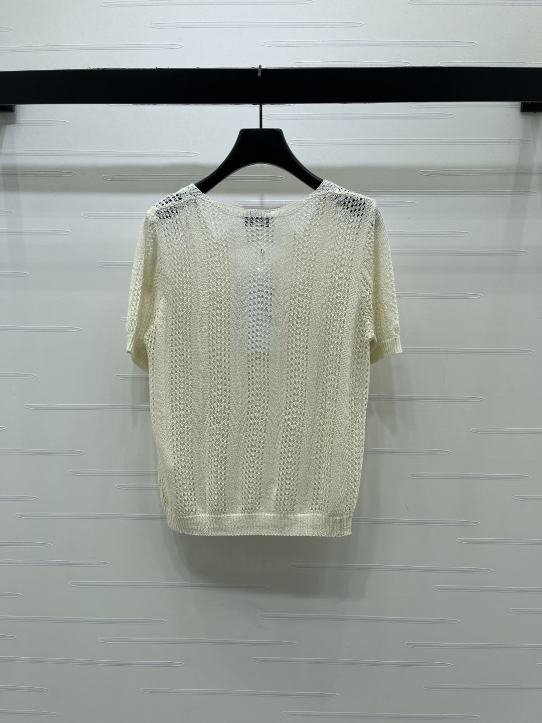 シャネル ロゴ刺繍 透かし編み Vネック ニットTシャツ 画像 9