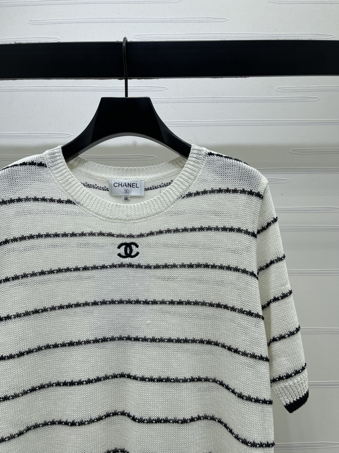 シャネル 白 ロゴ刺繍 ボーダー ニットTシャツ 画像 4