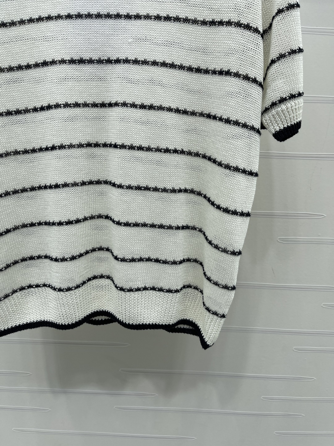 シャネル 白 ロゴ刺繍 ボーダー ニットTシャツ 画像 7