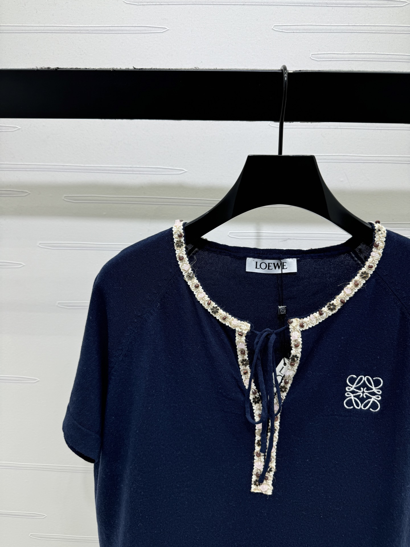 ロエベ フローラル ロゴ刺繍 ドローコード ニットTシャツ 画像 4