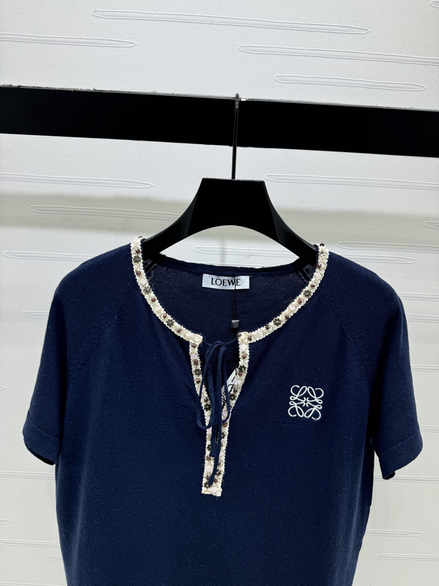 ロエベ フローラル ロゴ刺繍 ドローコード ニットTシャツ 画像 5