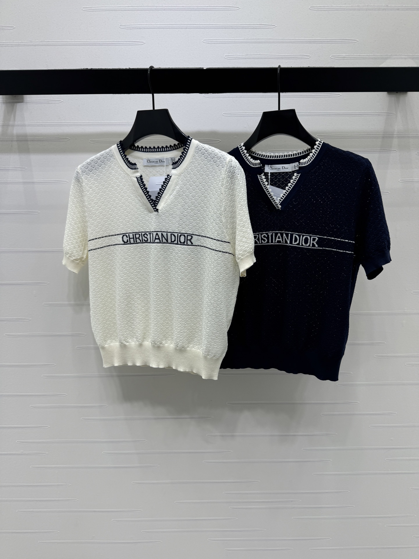 ディオール ロゴ刺繍 ジャカード 透かし編み デニム ニットTシャツ 詳細画像 2