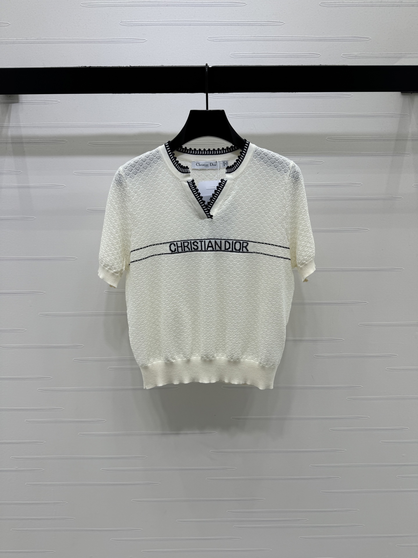 ディオール ロゴ刺繍 ジャカード 透かし編み デニム ニットTシャツ 詳細画像 3
