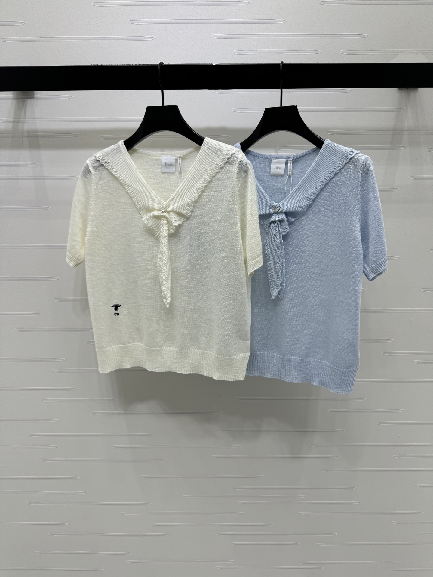 ディオール フローラル ロゴ刺繍 Vネック ニットTシャツ 詳細画像 2