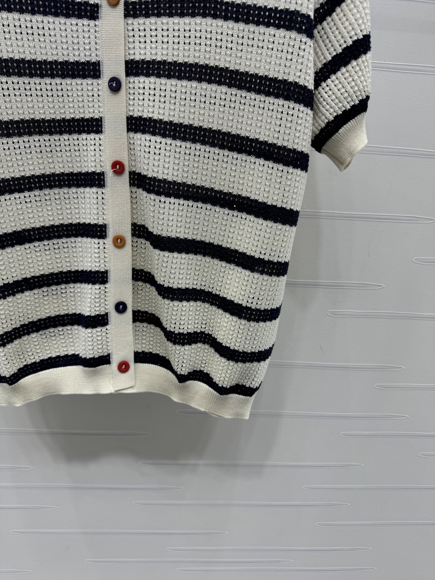 シャネル ロゴ刺繍 ボーダー 透かし編み 襟付き ニットポロシャツ 画像 7