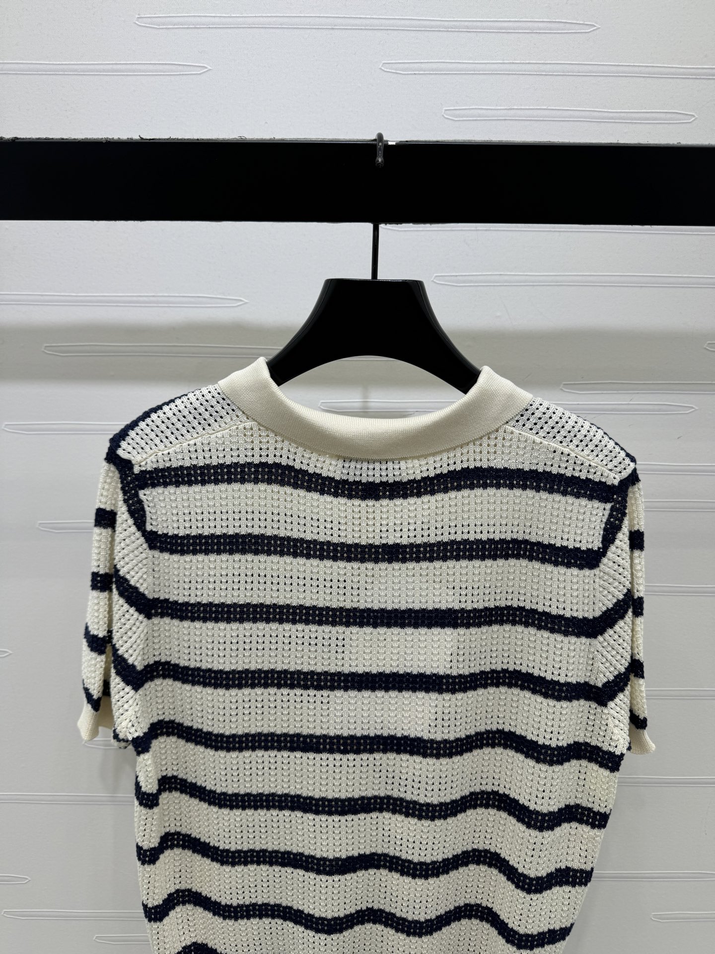 シャネル ロゴ刺繍 ボーダー 透かし編み 襟付き ニットポロシャツ 画像 8