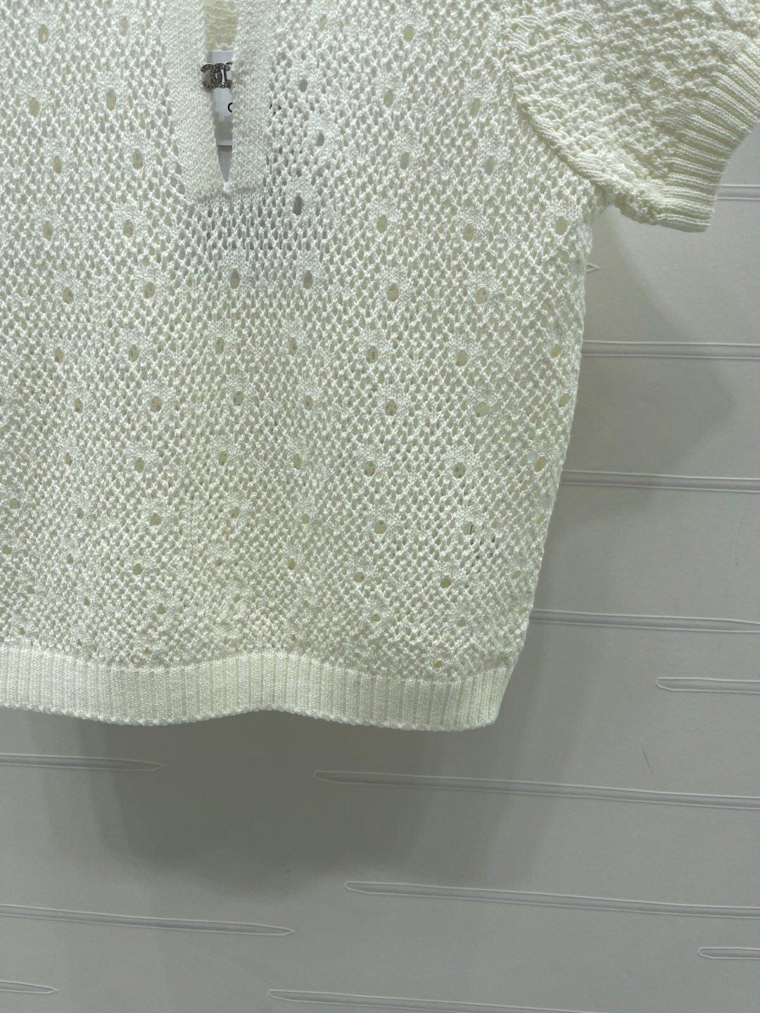 シャネル ロゴ刺繍 透かし編み クリスタル装飾 ニットTシャツ 画像 7
