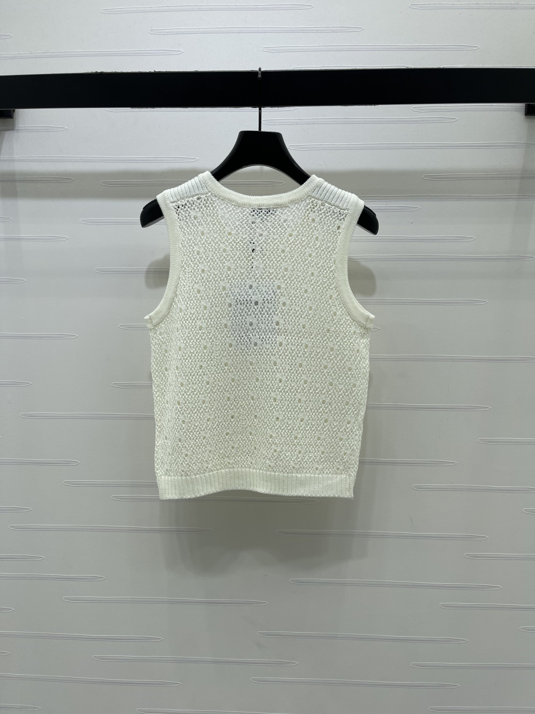 シャネル ロゴ刺繍 透かし編み クリスタル装飾 ニットタンクトップ 画像 9
