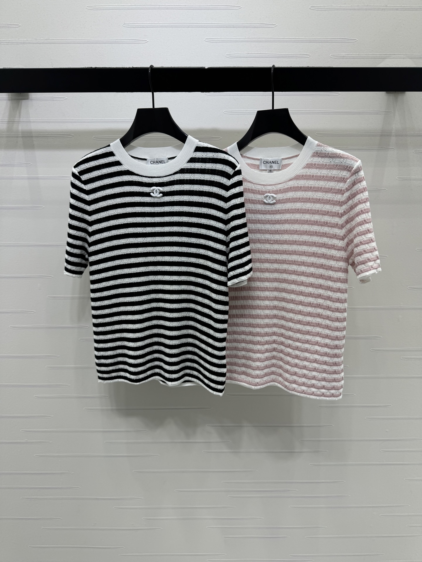シャネル 白 ロゴ刺繍 ボーダー ニットTシャツ 詳細画像 2