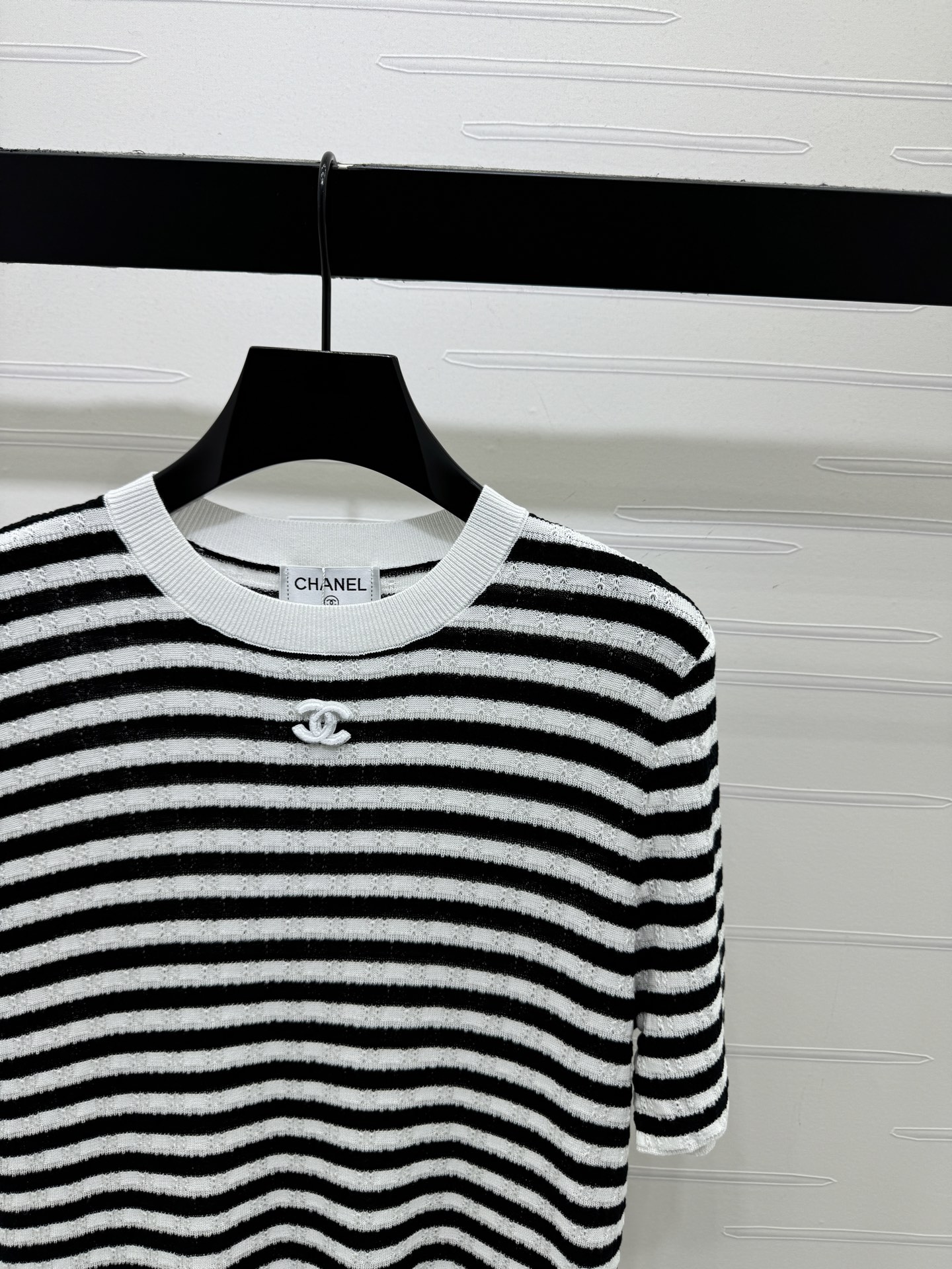 シャネル 白 ロゴ刺繍 ボーダー ニットTシャツ 画像 4