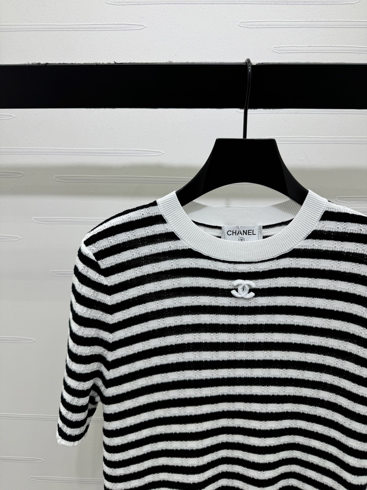 シャネル 白 ロゴ刺繍 ボーダー ニットTシャツ 画像 5