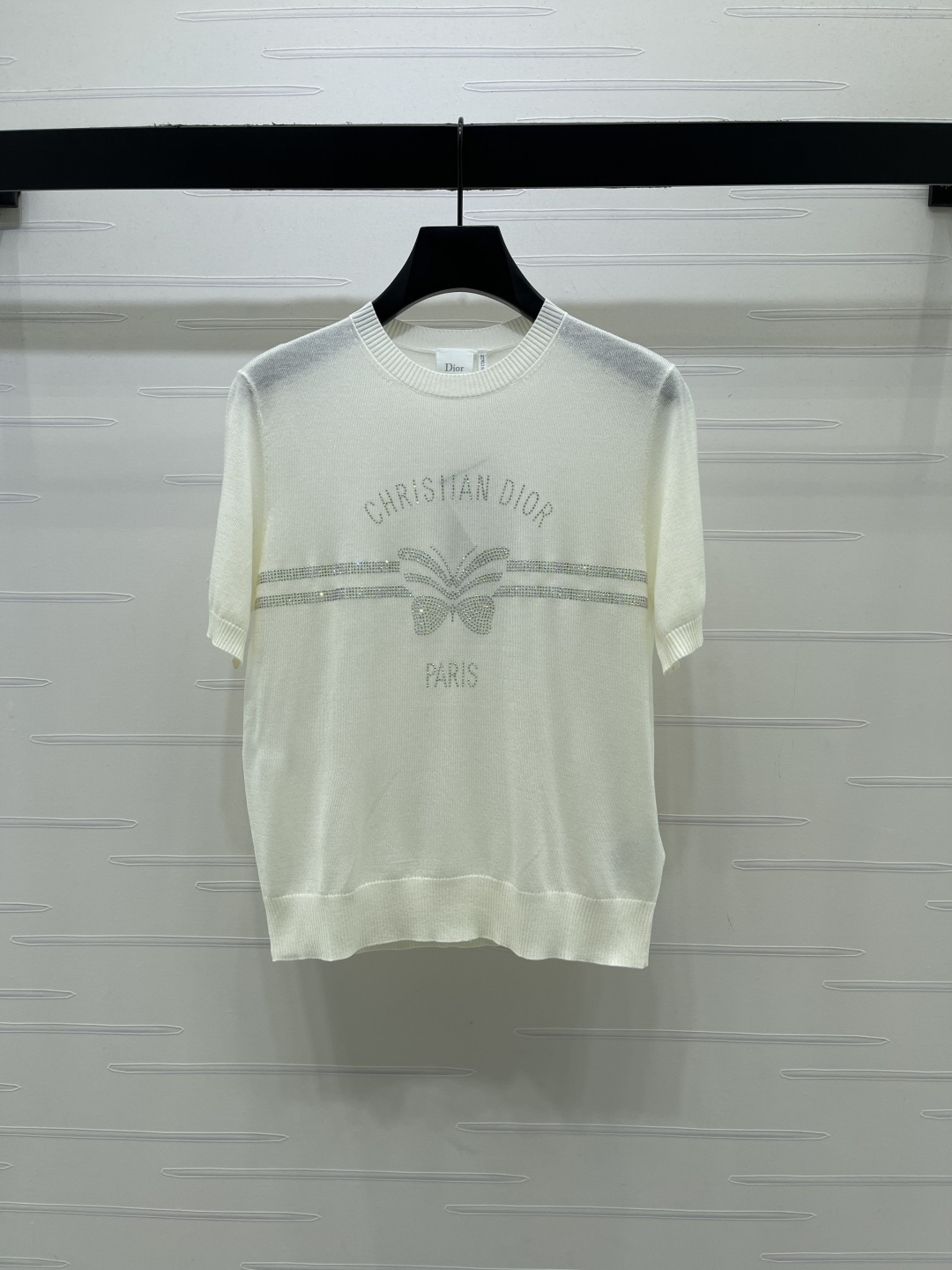 ディオール グラフィックプリント ロゴ刺繍 バタフライ クリスタル装飾 ニットTシャツ 詳細画像 3
