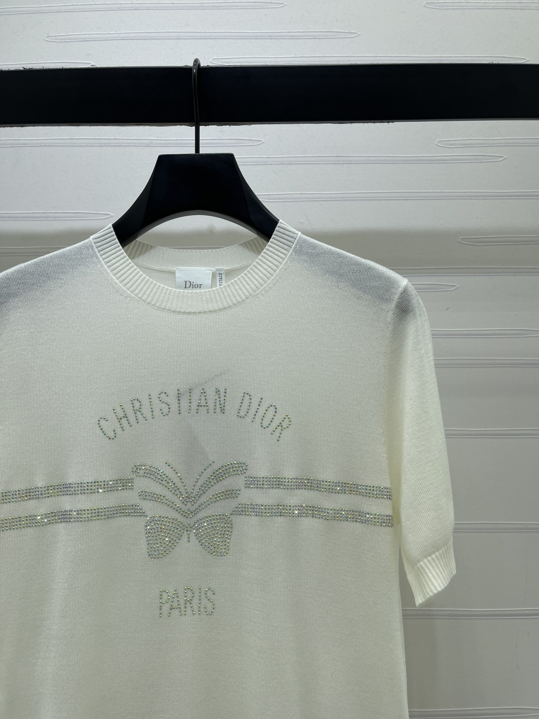 ディオール グラフィックプリント ロゴ刺繍 バタフライ クリスタル装飾 ニットTシャツ 画像 4