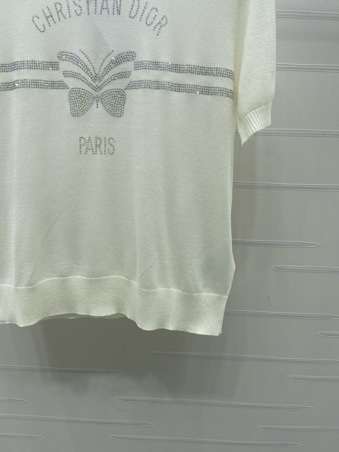 ディオール グラフィックプリント ロゴ刺繍 バタフライ クリスタル装飾 ニットTシャツ 画像 7