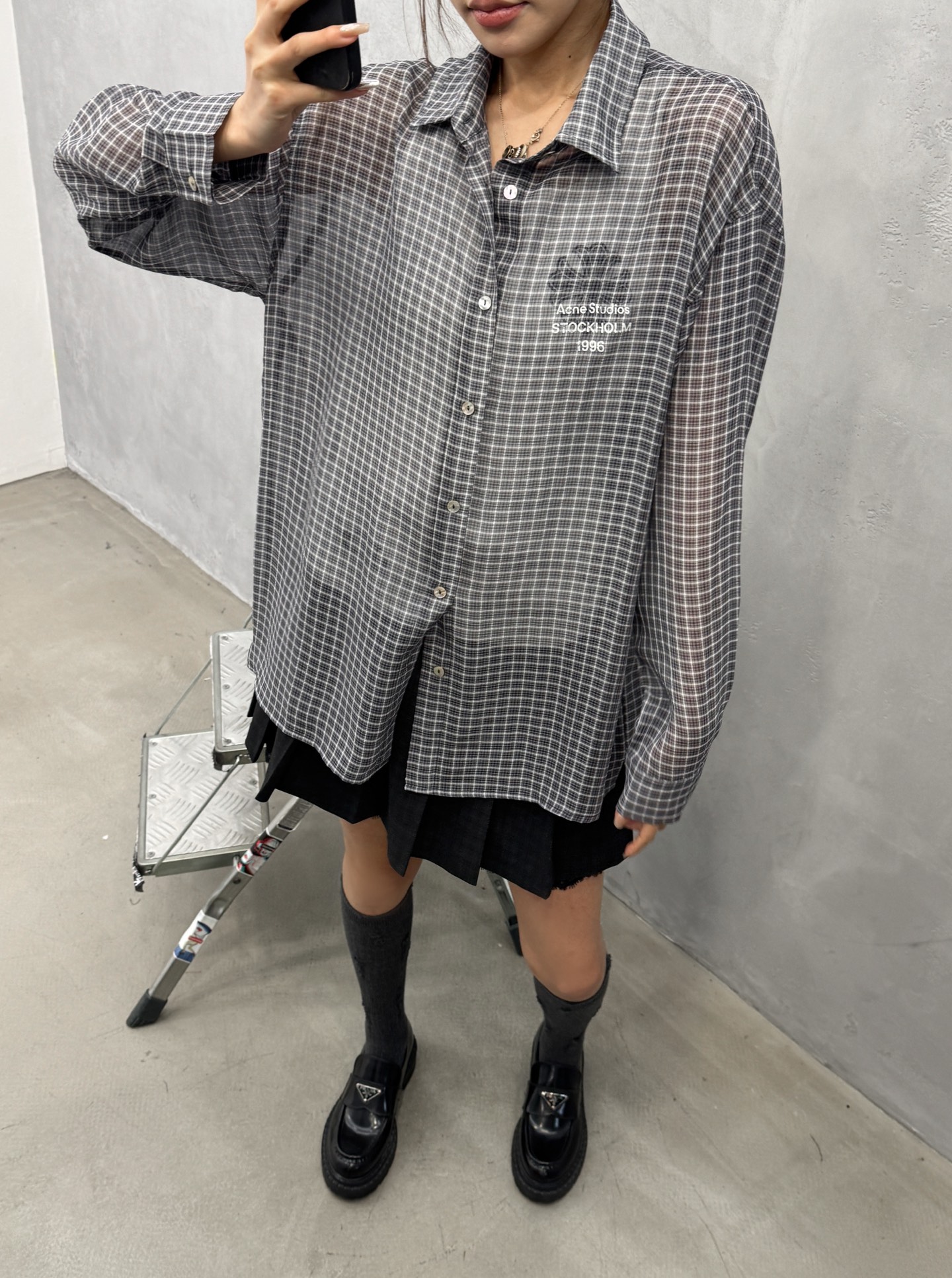アクネ ストゥディオズ チェック ロゴ ボタンアップシャツ 画像 9