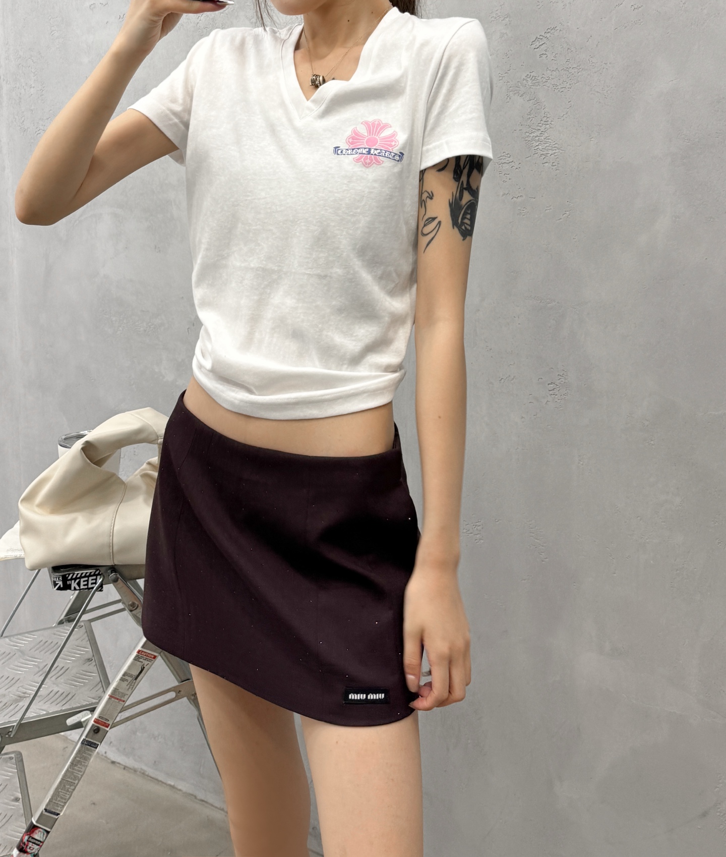 ミュウミュウ ラインストーン ロゴ ミニスカート 画像 8