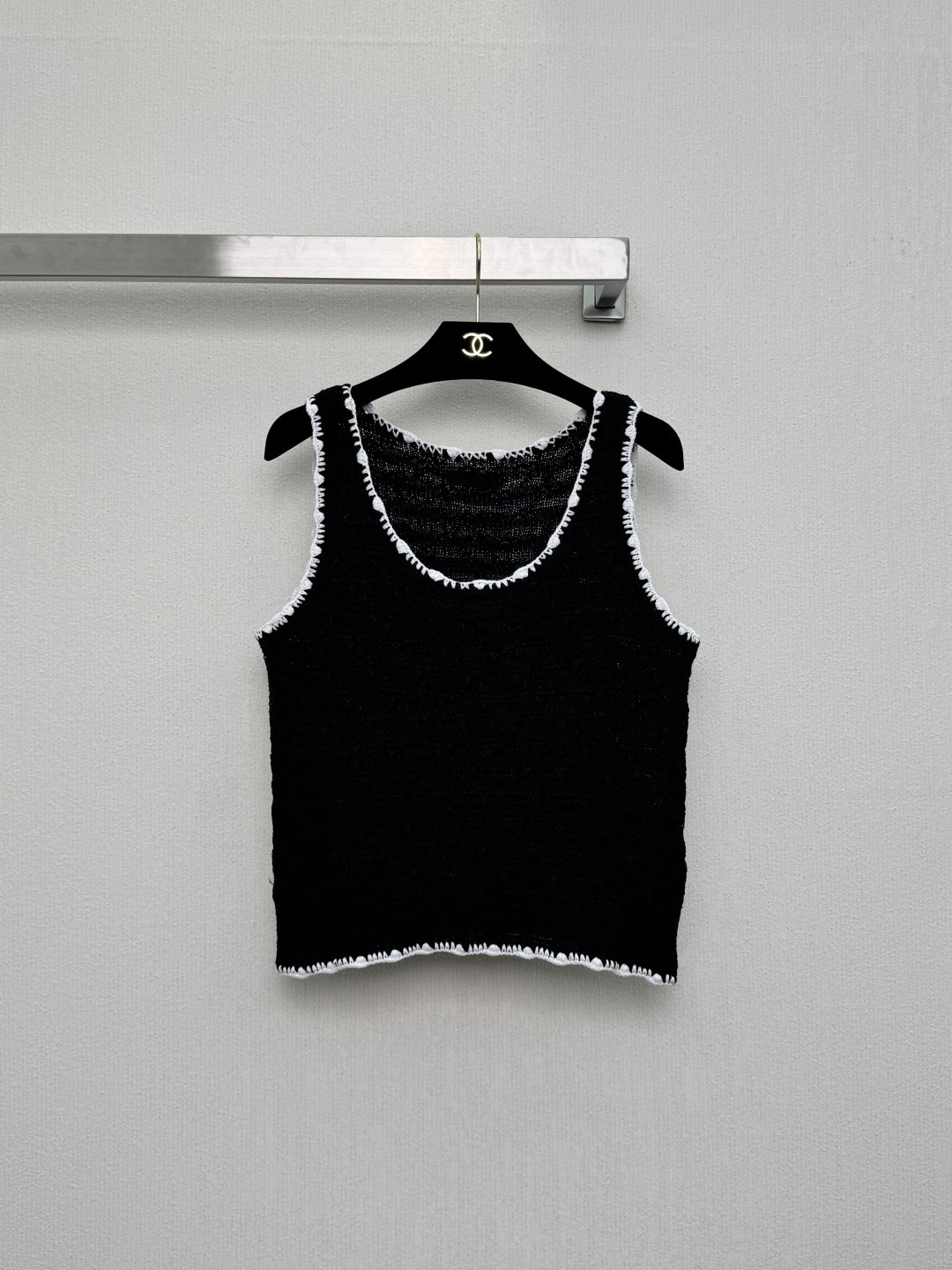 シャネル 26P ブラック クロシェトリム ニットタンクトップ 詳細画像 1