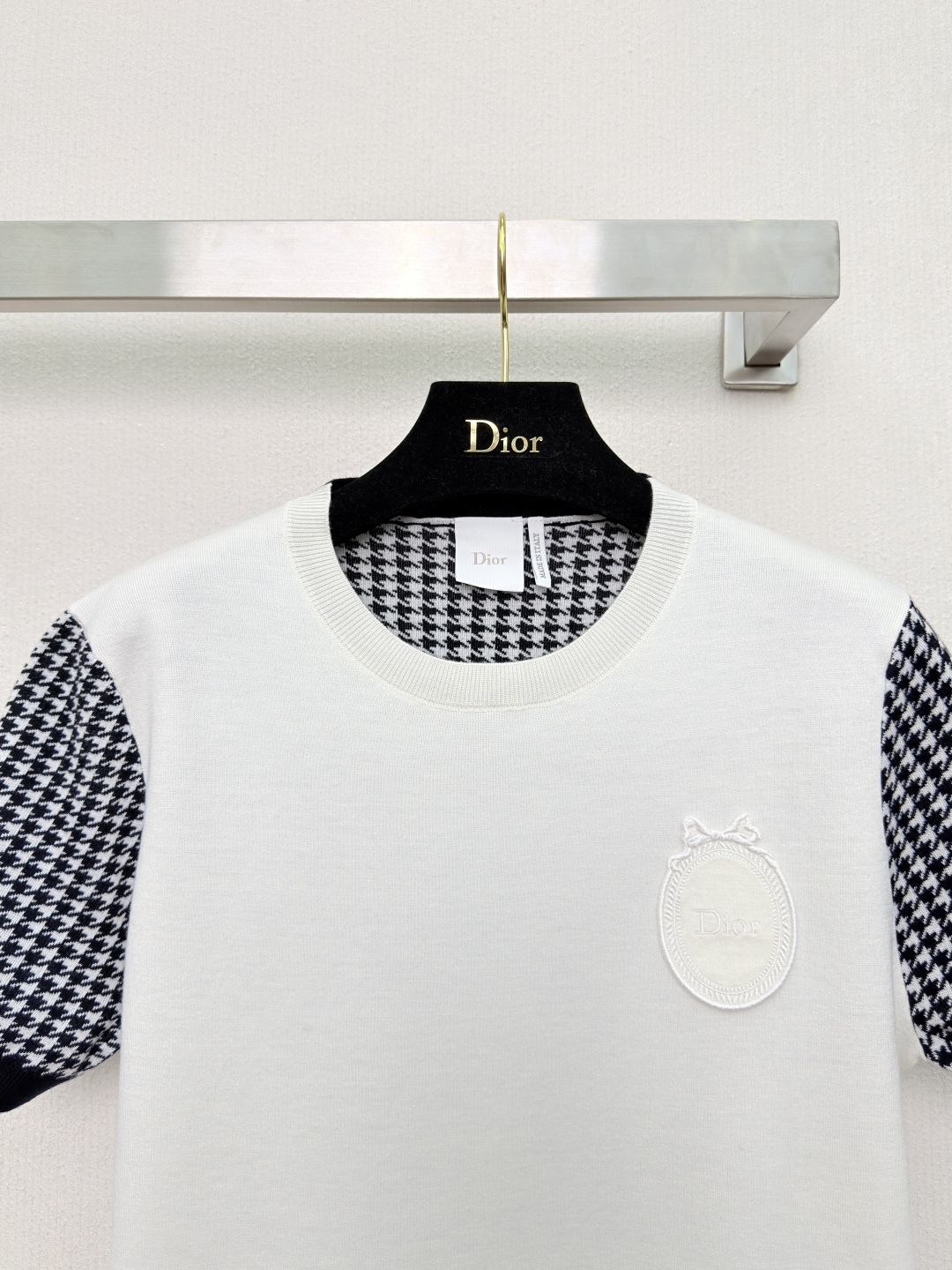 ディオール ホワイト チェックスリーブ ロゴTシャツ 画像 4