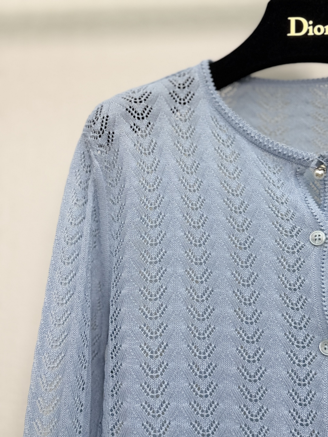 ライトブルー 透かし編み リリー刺繍カーディガン 画像 5