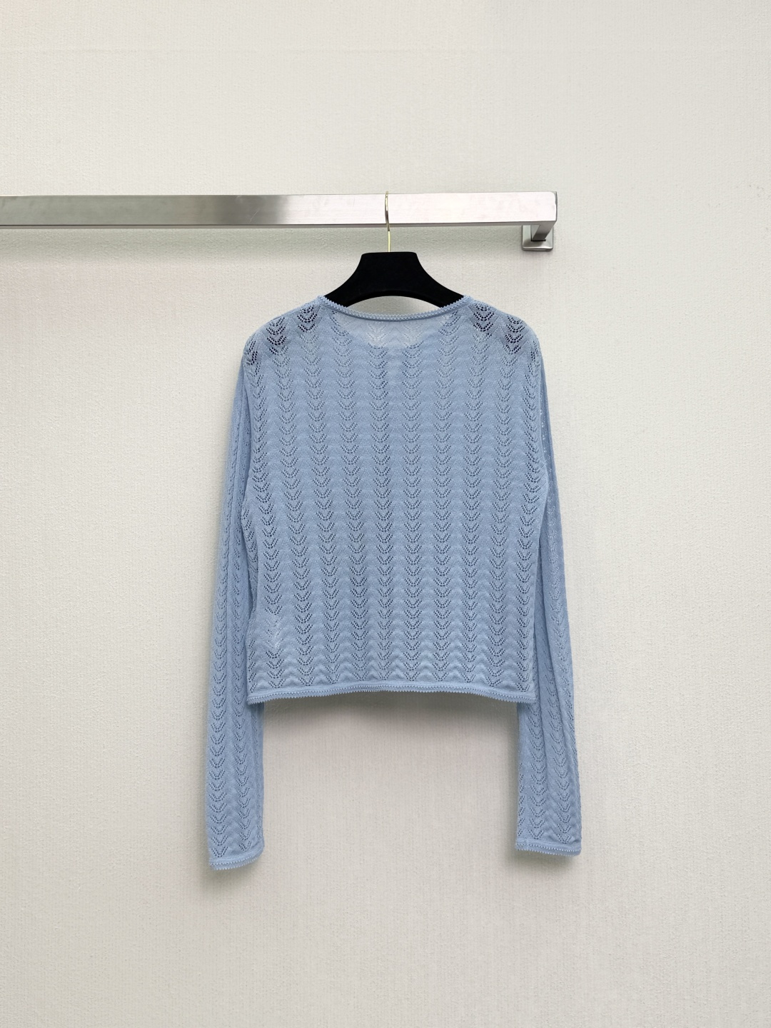 ライトブルー 透かし編み リリー刺繍カーディガン 画像 8