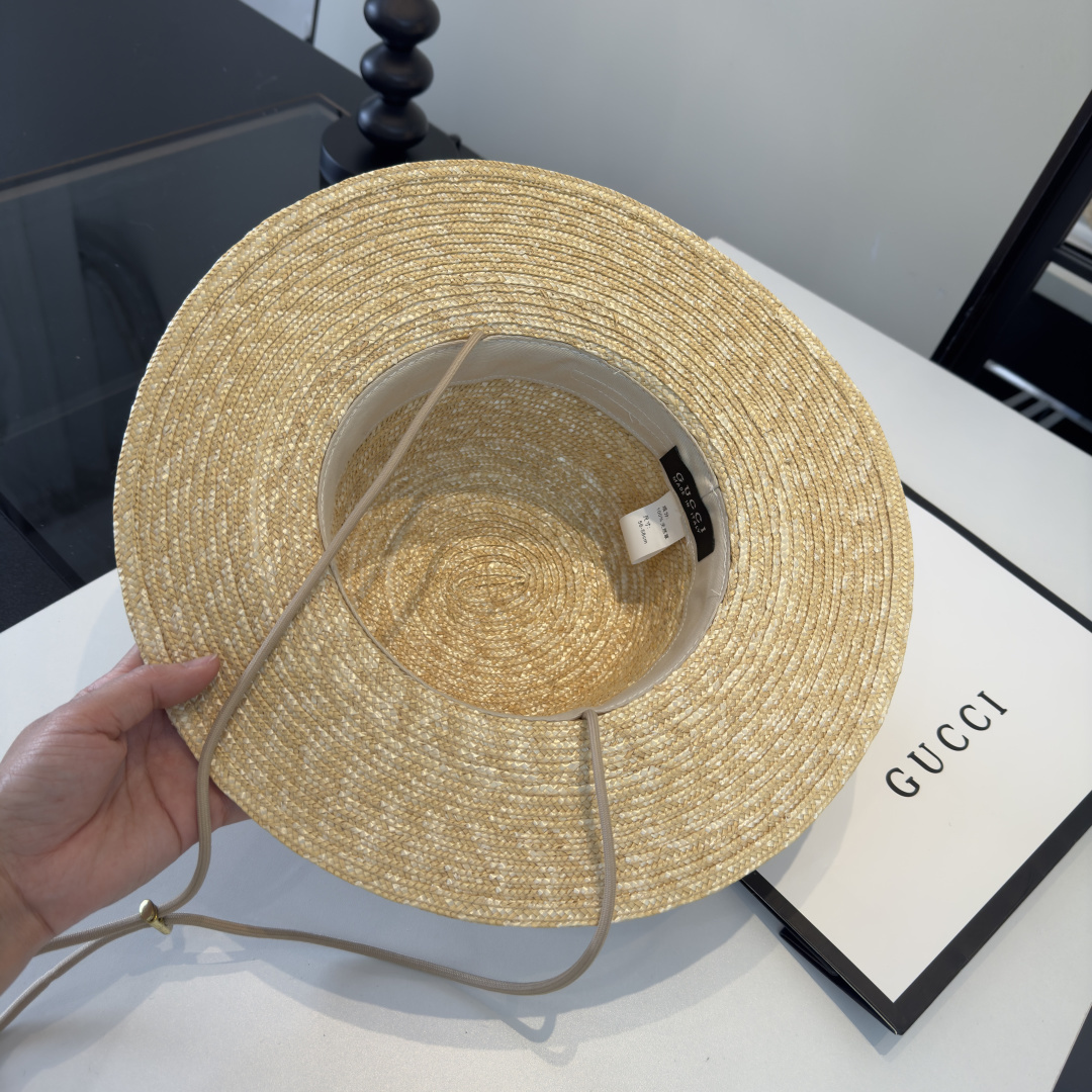 グッチ ベージュ ボーター ストローハット ブラックバンド 画像 8