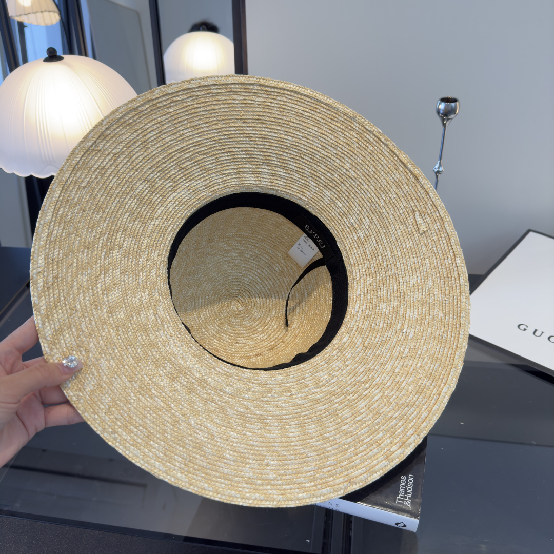 グッチ ベージュ ワイドブリム ストローハット ロゴバンド 画像 8