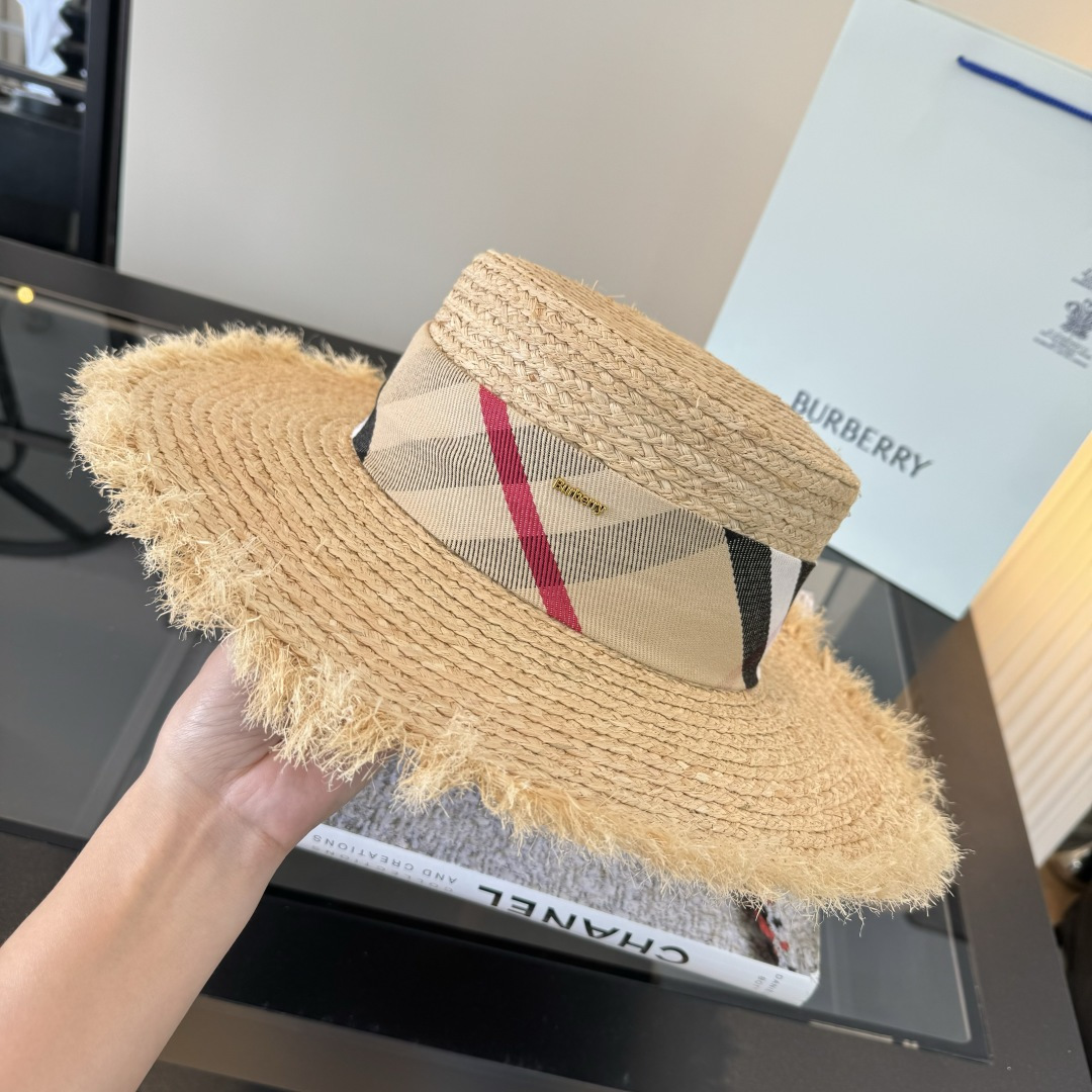 バーバリー ラフィア 編み ストローハット 画像 5
