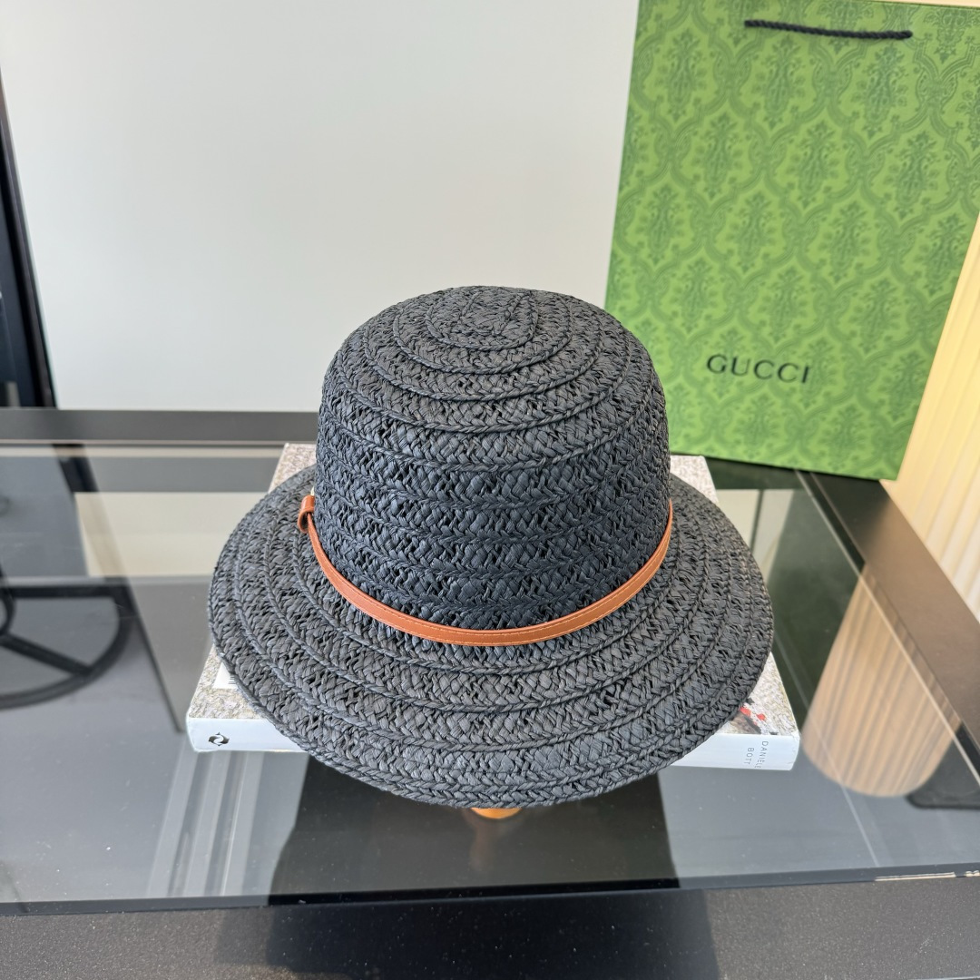 グッチ ブラック ラフィア バケットハット ホースビットバンド 画像 5