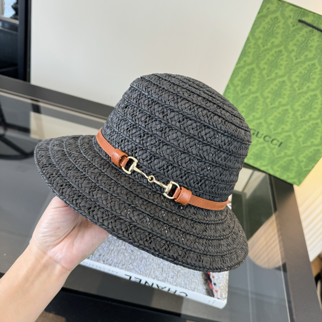 グッチ ブラック ラフィア バケットハット ホースビットバンド 画像 6