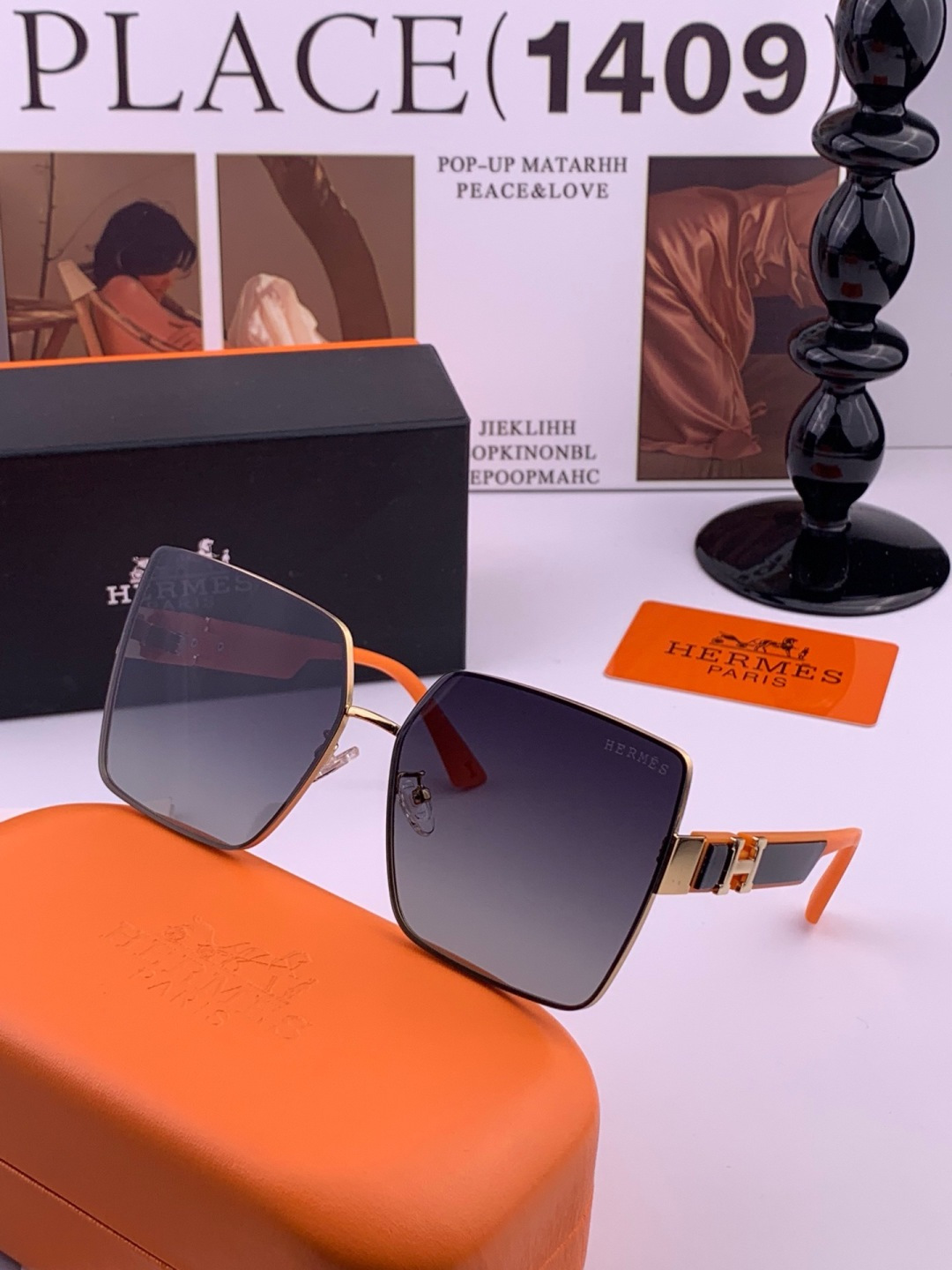 エルメス H0219 ブラック レッド スクエア 偏光 サングラス 画像 5