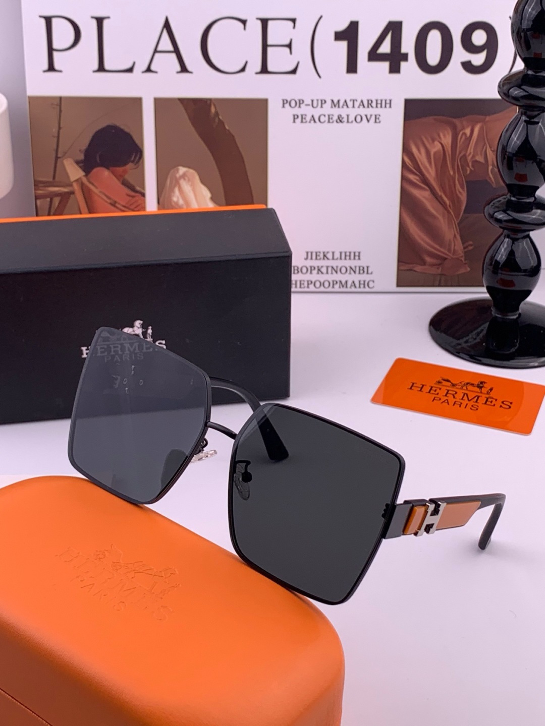 エルメス H0219 ブラック レッド スクエア 偏光 サングラス 画像 6
