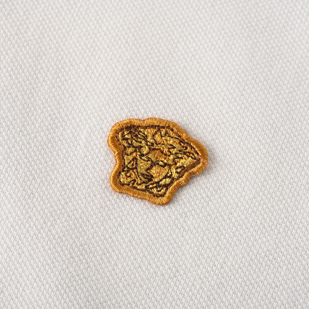 ヴェルサーチ メデューサ トリカラー ゴールドロゴ刺繍 ポロシャツ ホワイト 画像 5