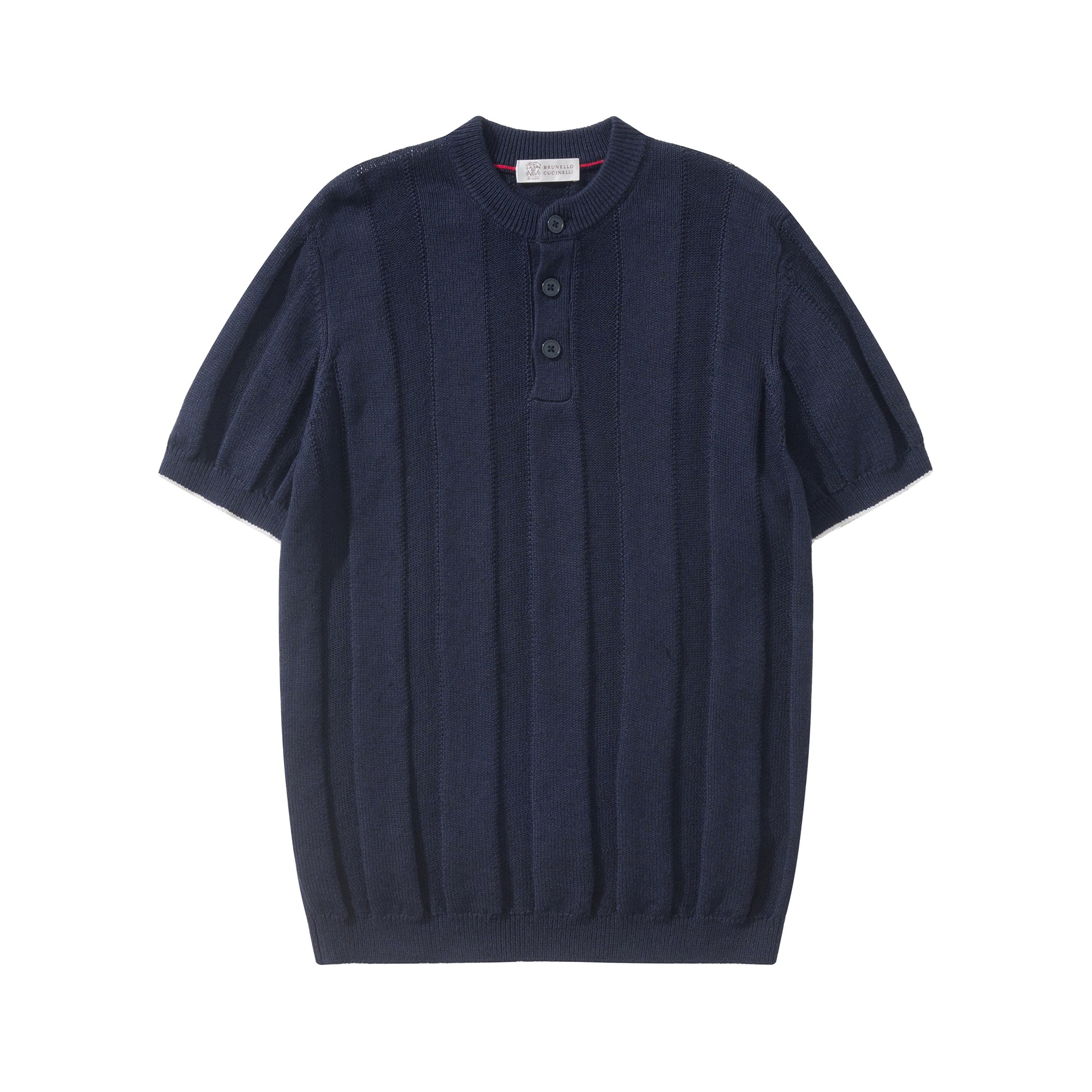 ブルネロ クチネリ リネン コットン リブ ストライプ テクスチャ ニット Tシャツ マルチカラー 詳細画像 1