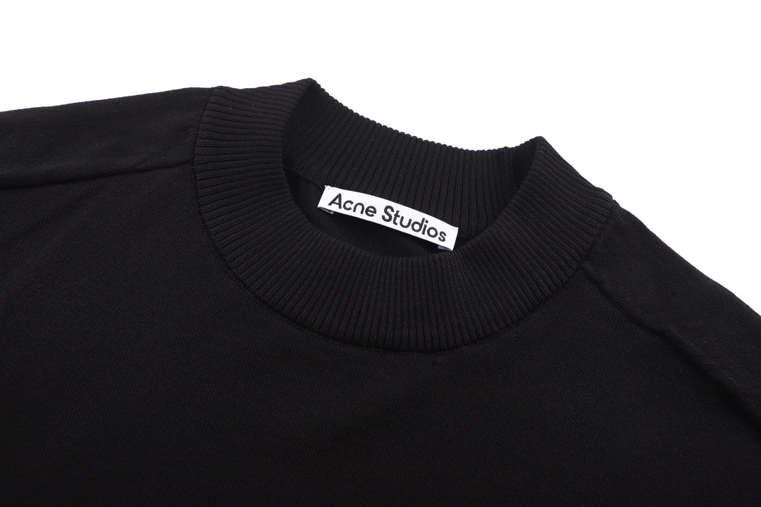 アクネ ストゥディオズ ロゴ刺繍ニットTシャツ ブラック 詳細画像 3