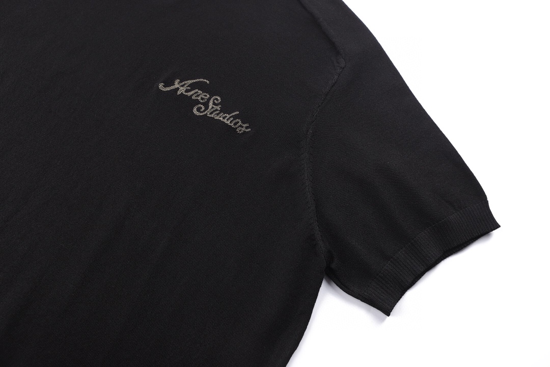 アクネ ストゥディオズ ロゴ刺繍ニットTシャツ ブラック 画像 6