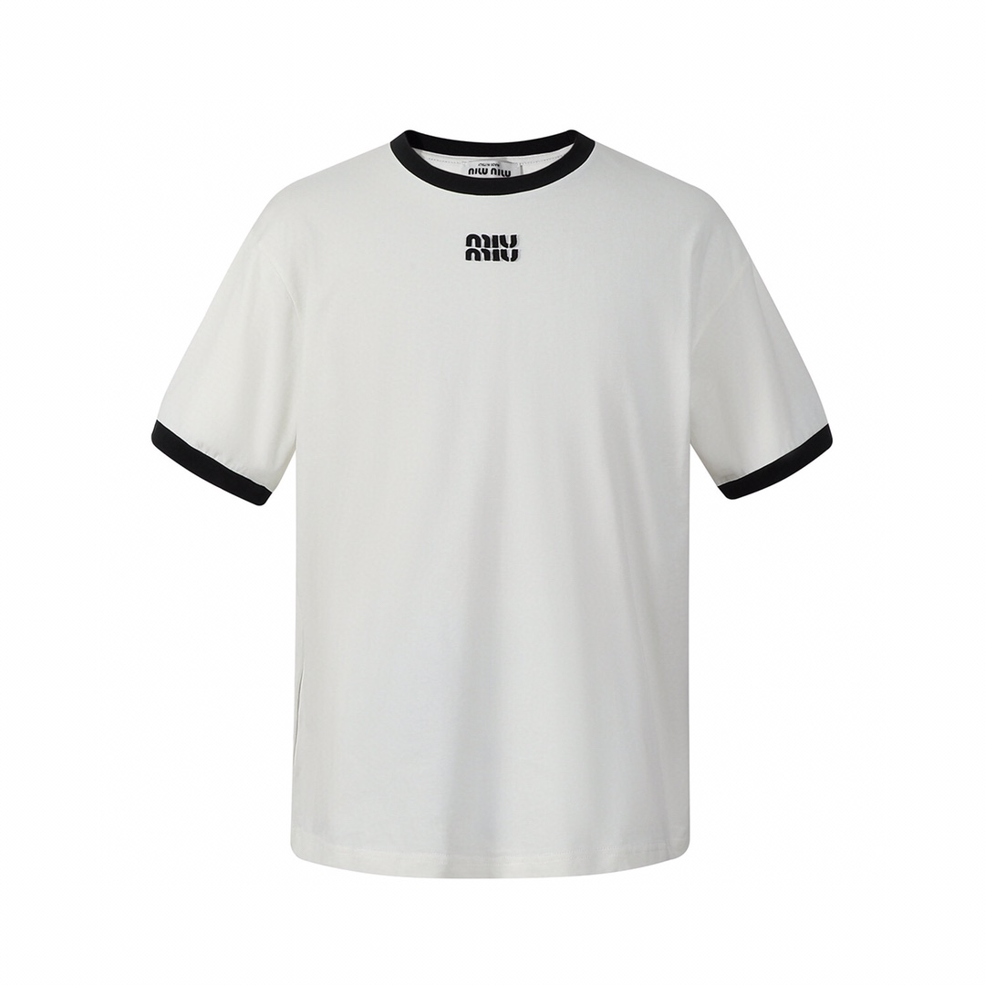 ミュウミュウ 配色ロゴTシャツ ホワイト 詳細画像 1