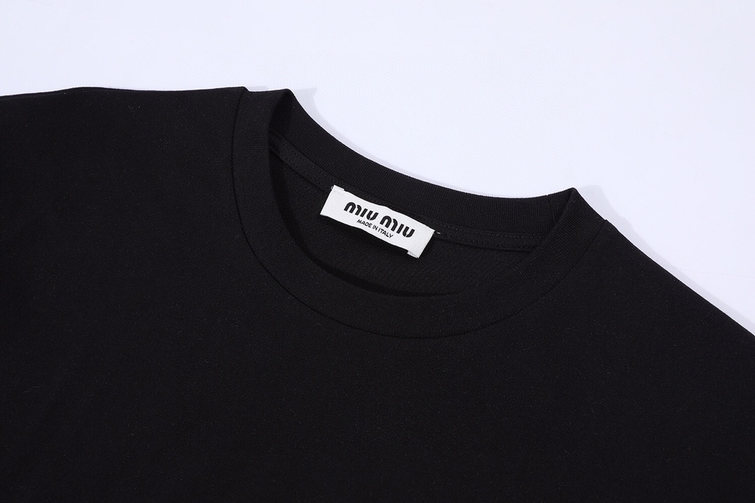 ミュウミュウ ベーシックロゴ刺繍Tシャツ ブラック 詳細画像 3