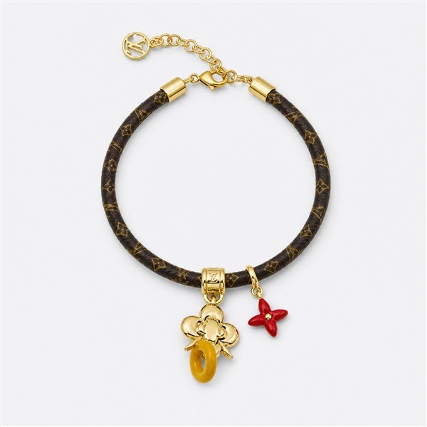 ルイヴィトン LV Circle リバーシブル ブレスレット ロゴレター レザー ゴールド モノグラムチャーム