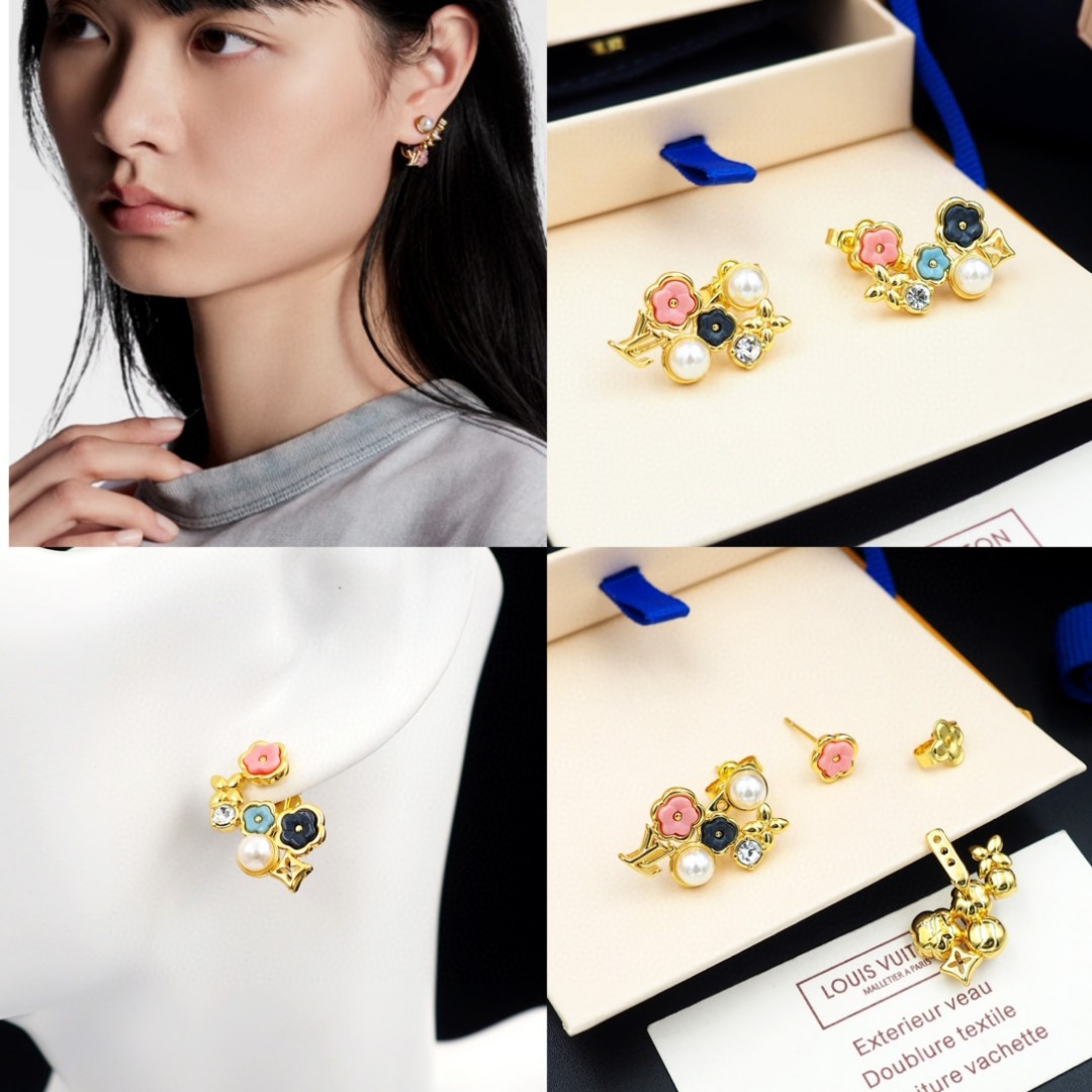 ルイヴィトン パール カラークリスタル ロゴレター ピアス ホワイト 画像 7
