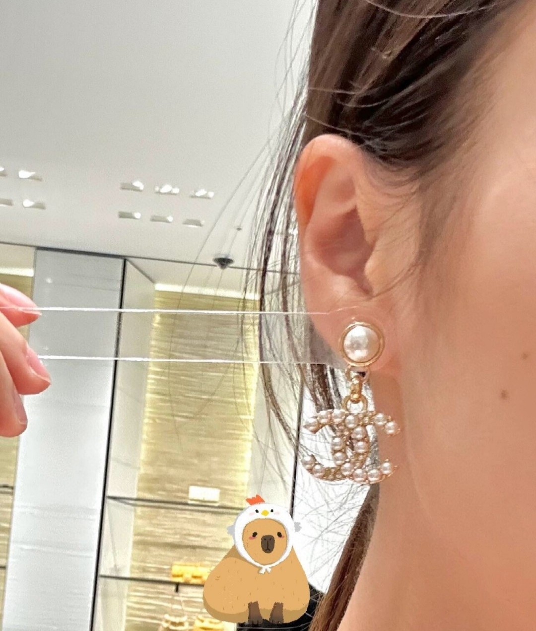 シャネル CCロゴ ライスパール クリスタル ピアス ゴールド ホワイト 画像 9