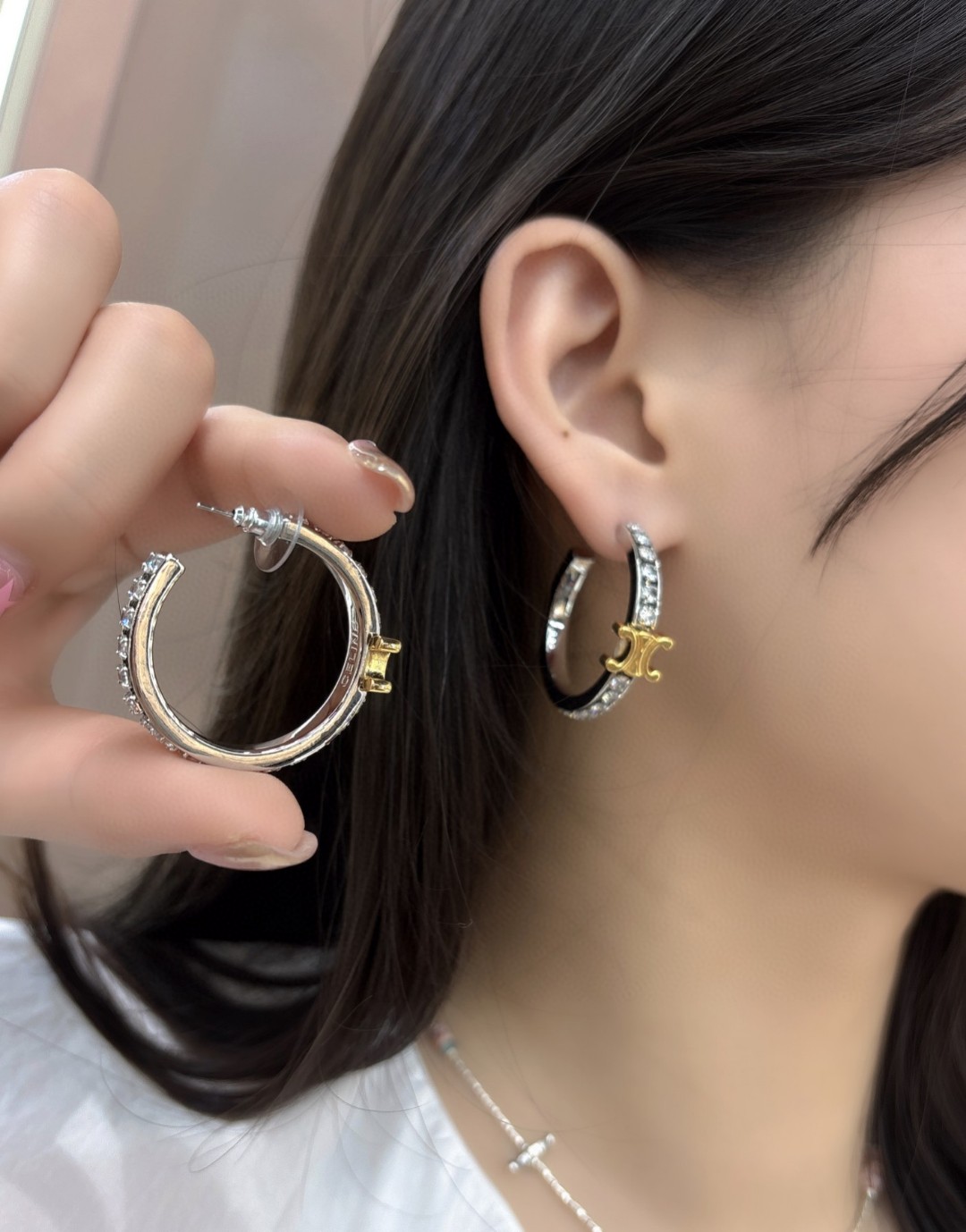 セリーヌ ロゴレター ラウンド スクエア ピアス レッド 画像 6